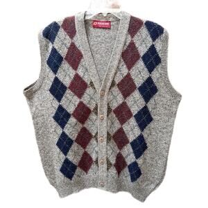Pitlochry Scotland Wool Sweater Vest Argyle Buttons Grandpa Large Academia‎ 90’s